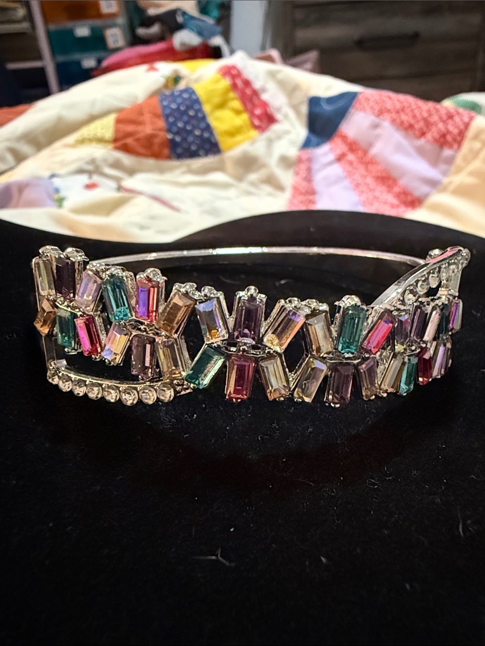New Women’s 8.5” Multicolor Crystal Bangle Bracelet oval